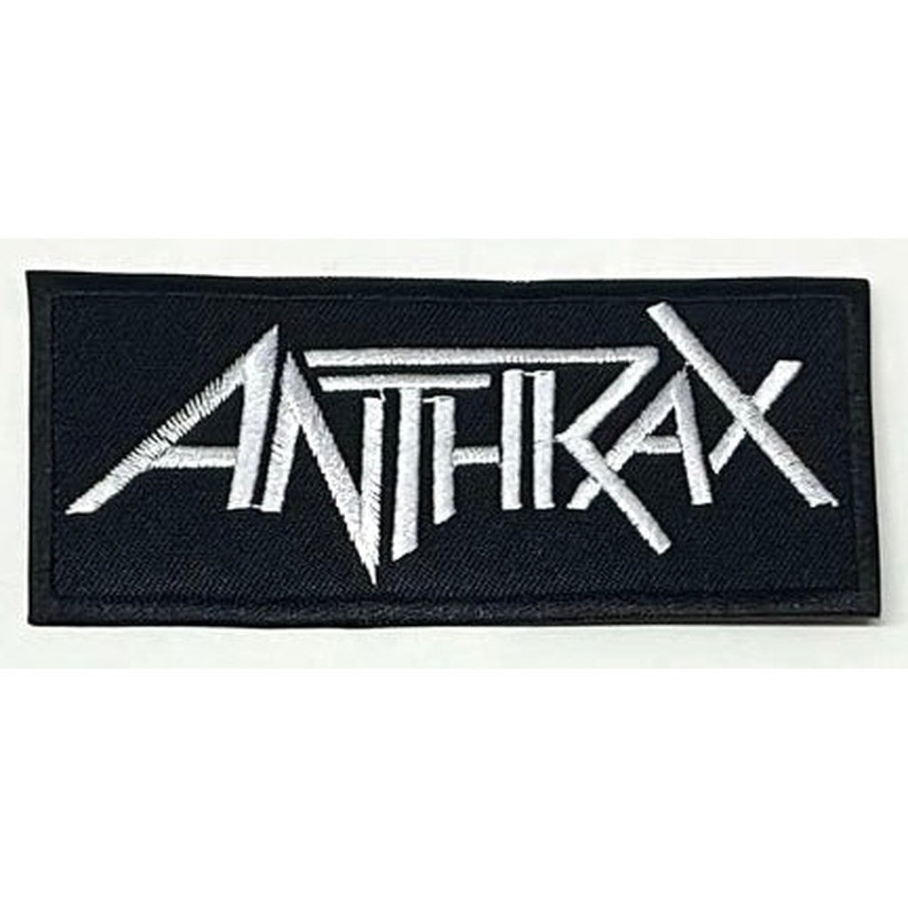 Anthrax - White Logo Brodeerattu Hihamerkki / Patch 4×10 cm - Hoopee.fi