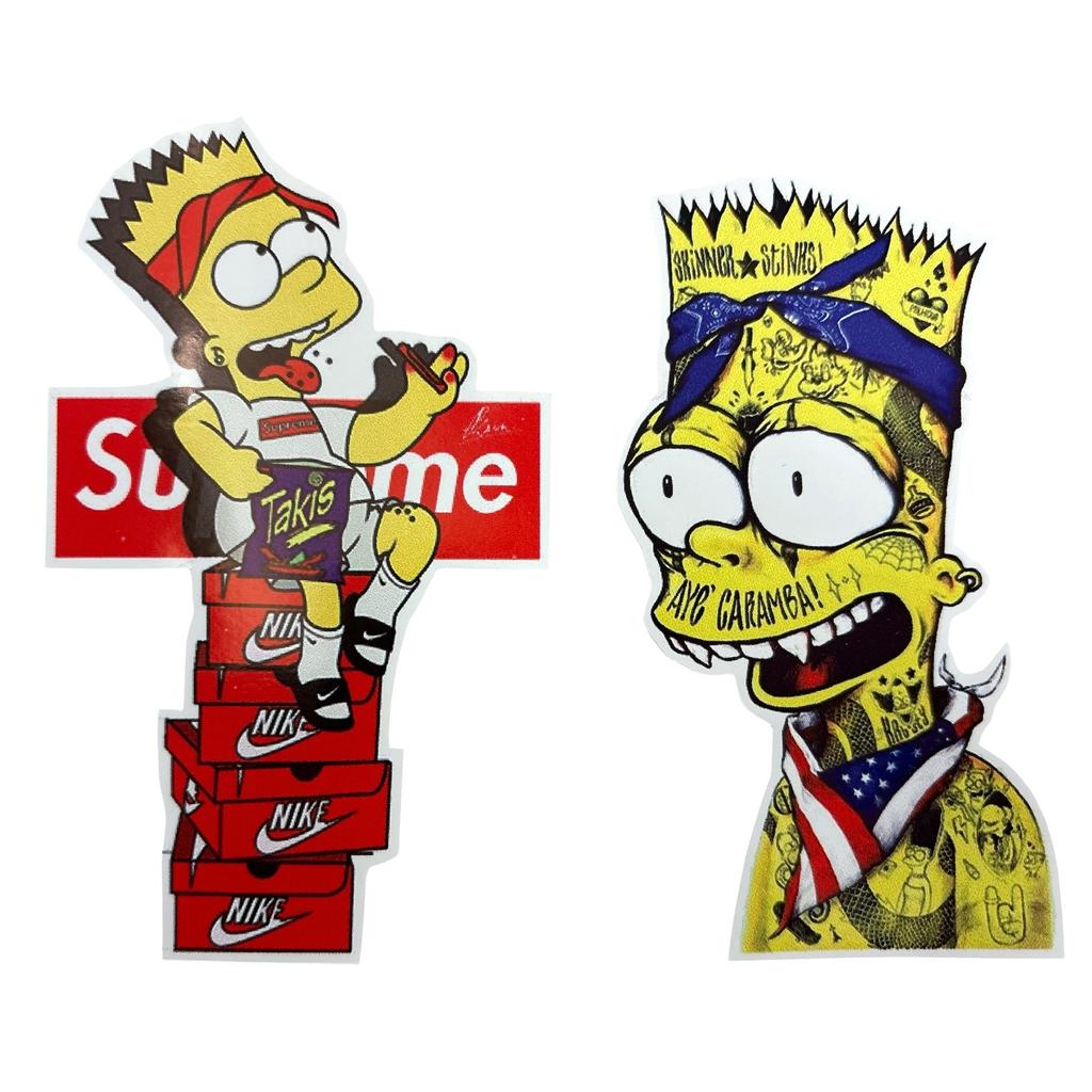 Bart Simpson - Supreme & Aye Caramba Vinyylitarrat 2 kpl / Sticker 6×11 cm - Hoopee.fi