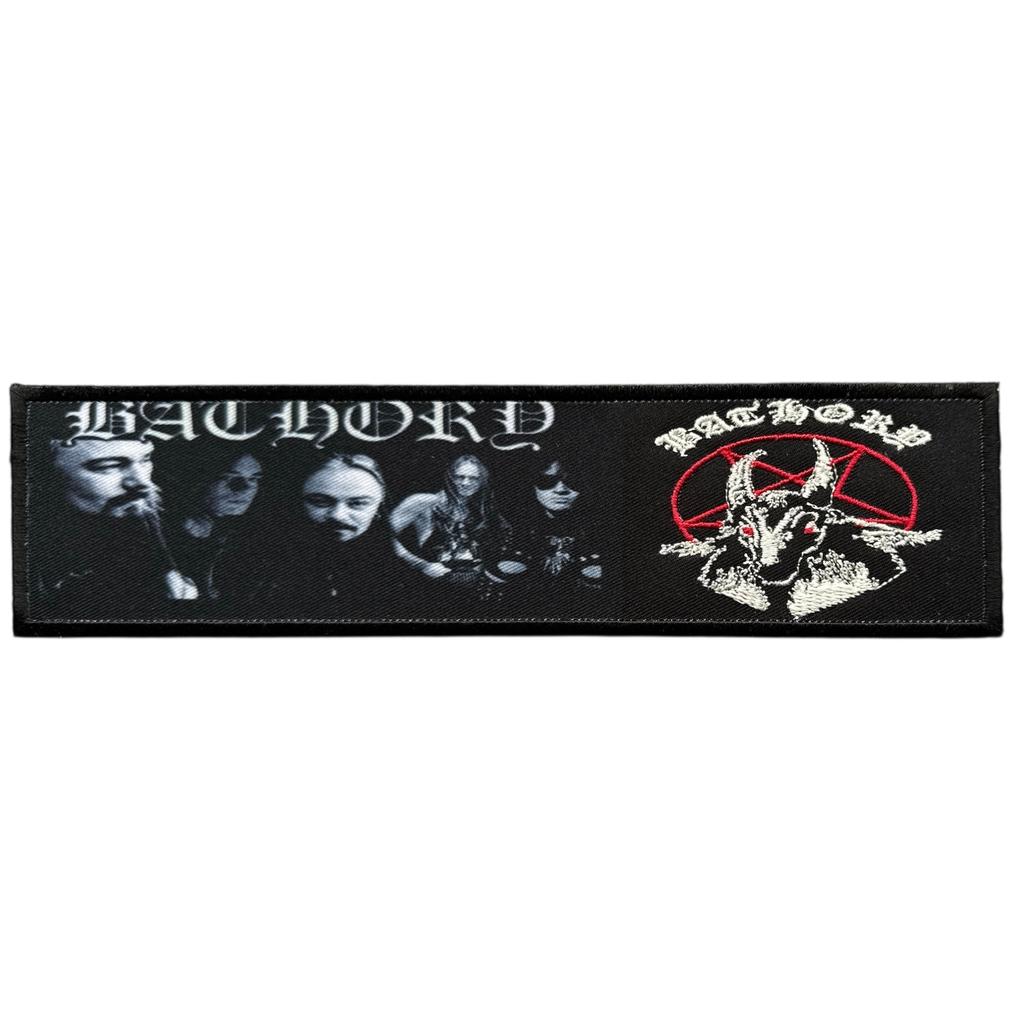 Bathory - Band Goat Pentagram Brodeerattu Selkäliuska / Strip Patch 5×20 cm - Hoopee.fi