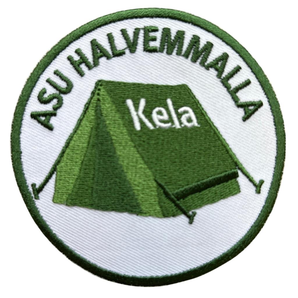 Telttamajoitus - Kela sponssaa haalarimerkki - Hoopee.fi