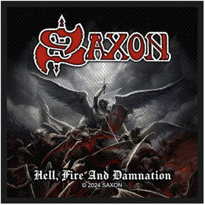 Saxon - Hell, Fire and Damnation kudottu Hihamerkki / Patch 10 cm - Hoopee.fi