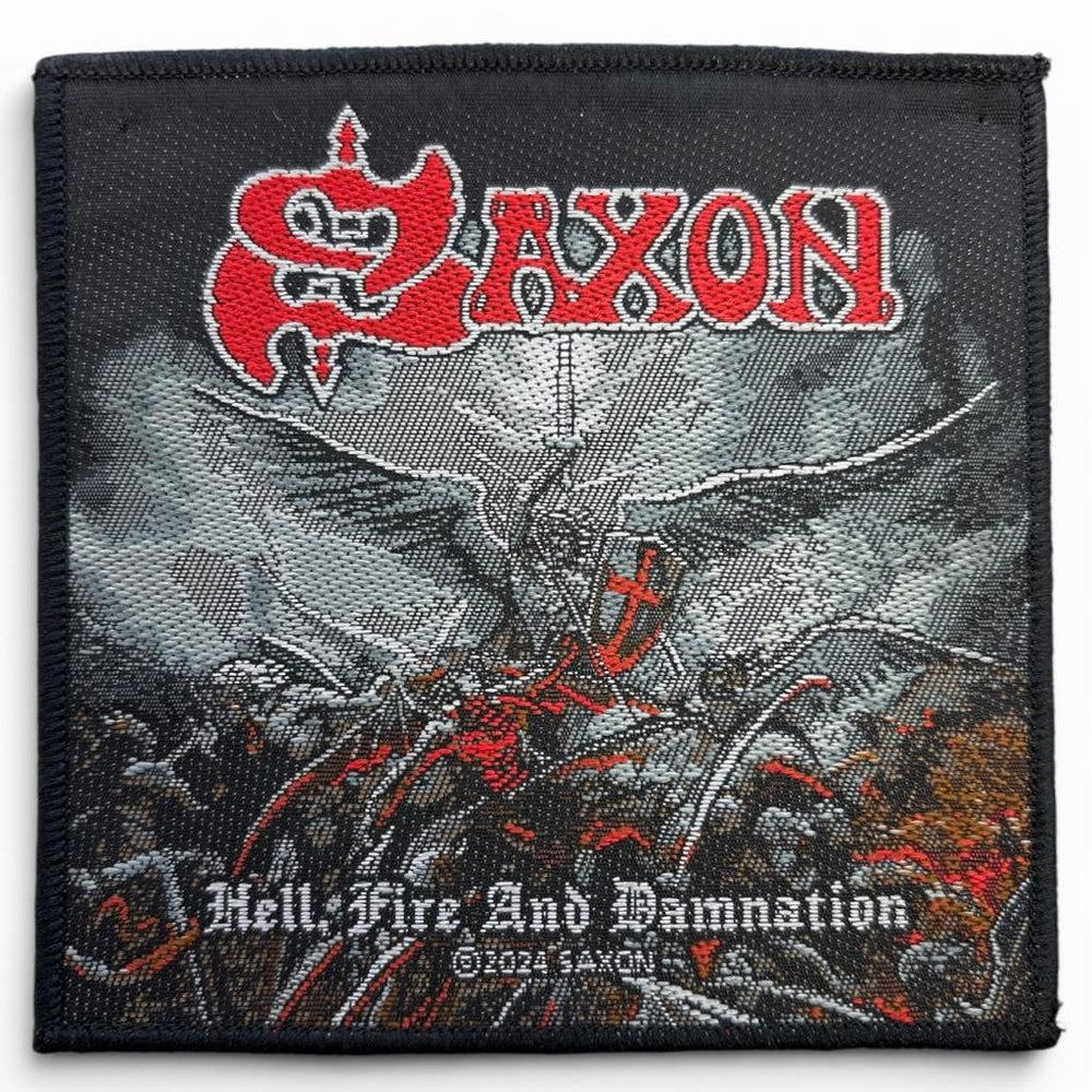Saxon - Hell, Fire and Damnation kudottu Hihamerkki / Patch 10 cm - Hoopee.fi