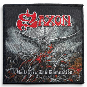 Saxon - Hell, Fire and Damnation kudottu Hihamerkki / Patch 10 cm - Hoopee.fi