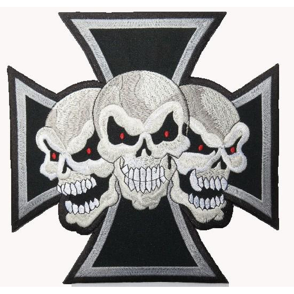 3 skulls on iron cross selkämerkki - Hoopee.fi