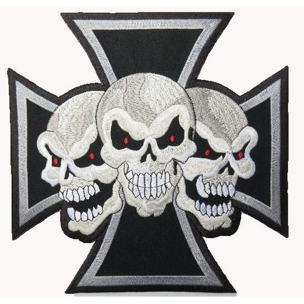 3 Skulls on Iron Cross selkämerkki - Hoopee.fi